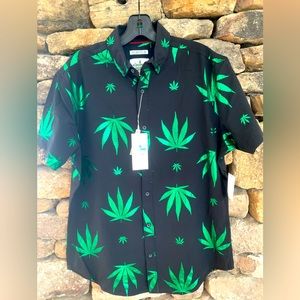 Kronic Prints Reflective Cannabis Short Sleeve Button Down Shirt Size Men M NWT
